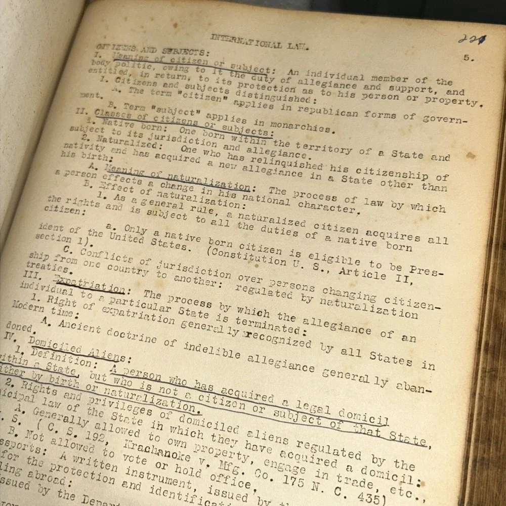 RARE 1926 Law Notes Given at Wake Forest College by Robert E Lee, North Carolina